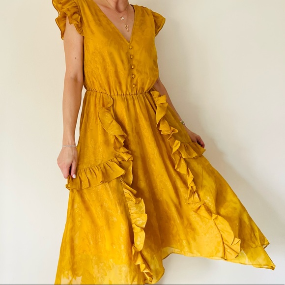 INC International Concepts Ruffled Button Front Midi Dress Yellow - Picture 5 of 12